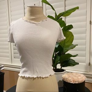Brandy Melville White Ribbed Top With Ruffle Hem